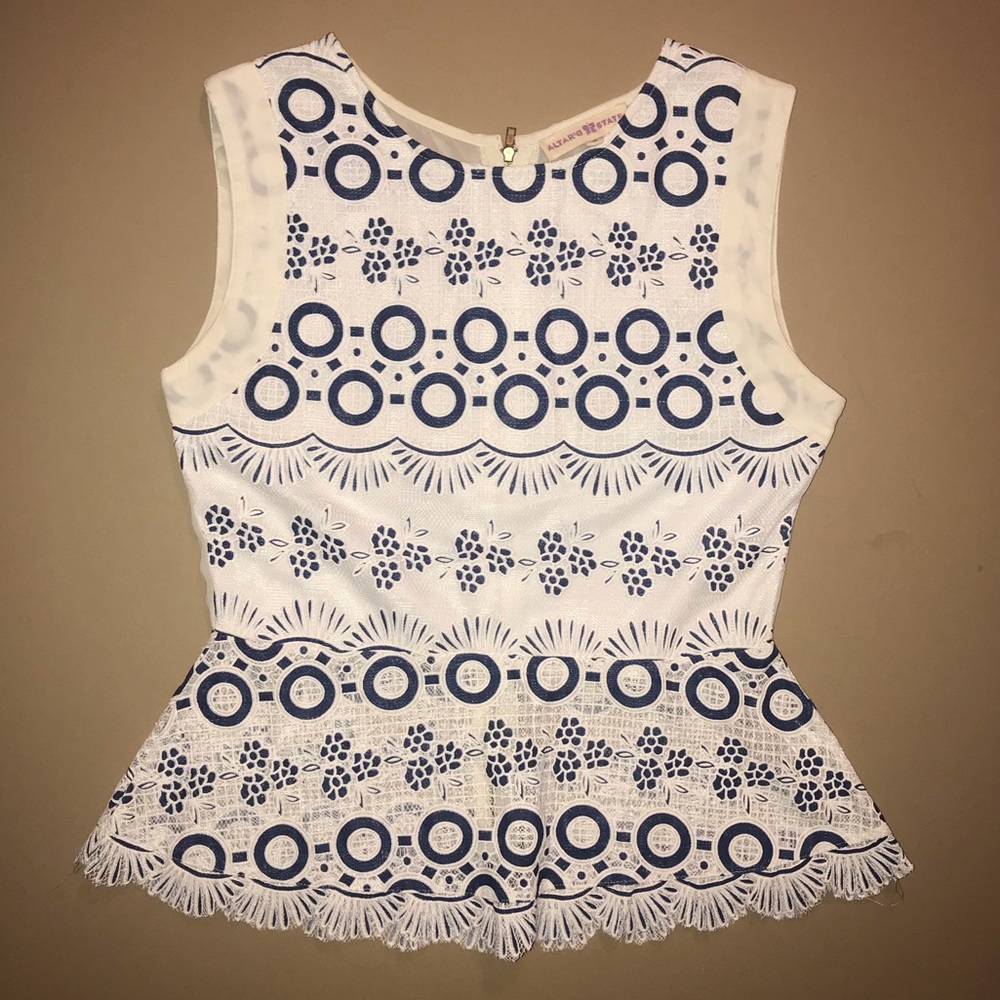 Altar’d State Blue & White Peplum Sleeveless Top S